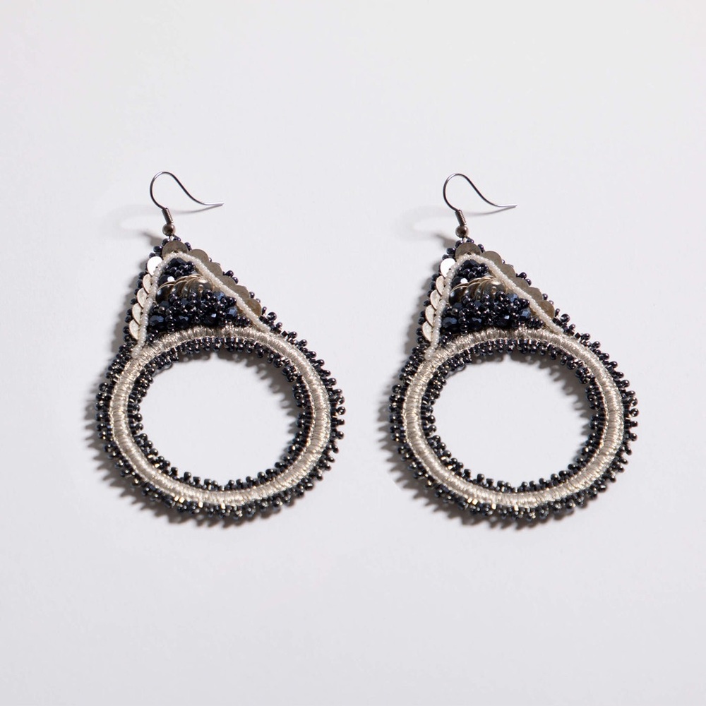NWOT Lori Weitzner Luna Drop Circular Earrings Midnight Artisan Sustainable